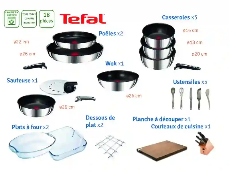 Casserole et ustensile - 18 pièces