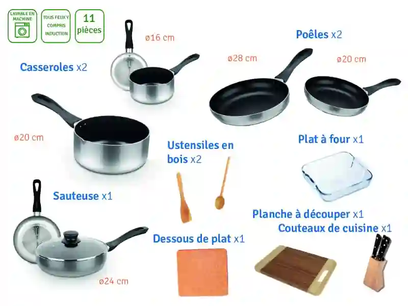 Casserole et ustensile - 11 pièces